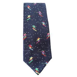 Alynn Neckwear Let it Snow Blue Neck Tie 100% Silk Skiing Theme